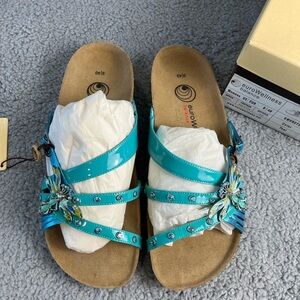 Turquoise Floral Embellished Women’s Sandals Euro wellness